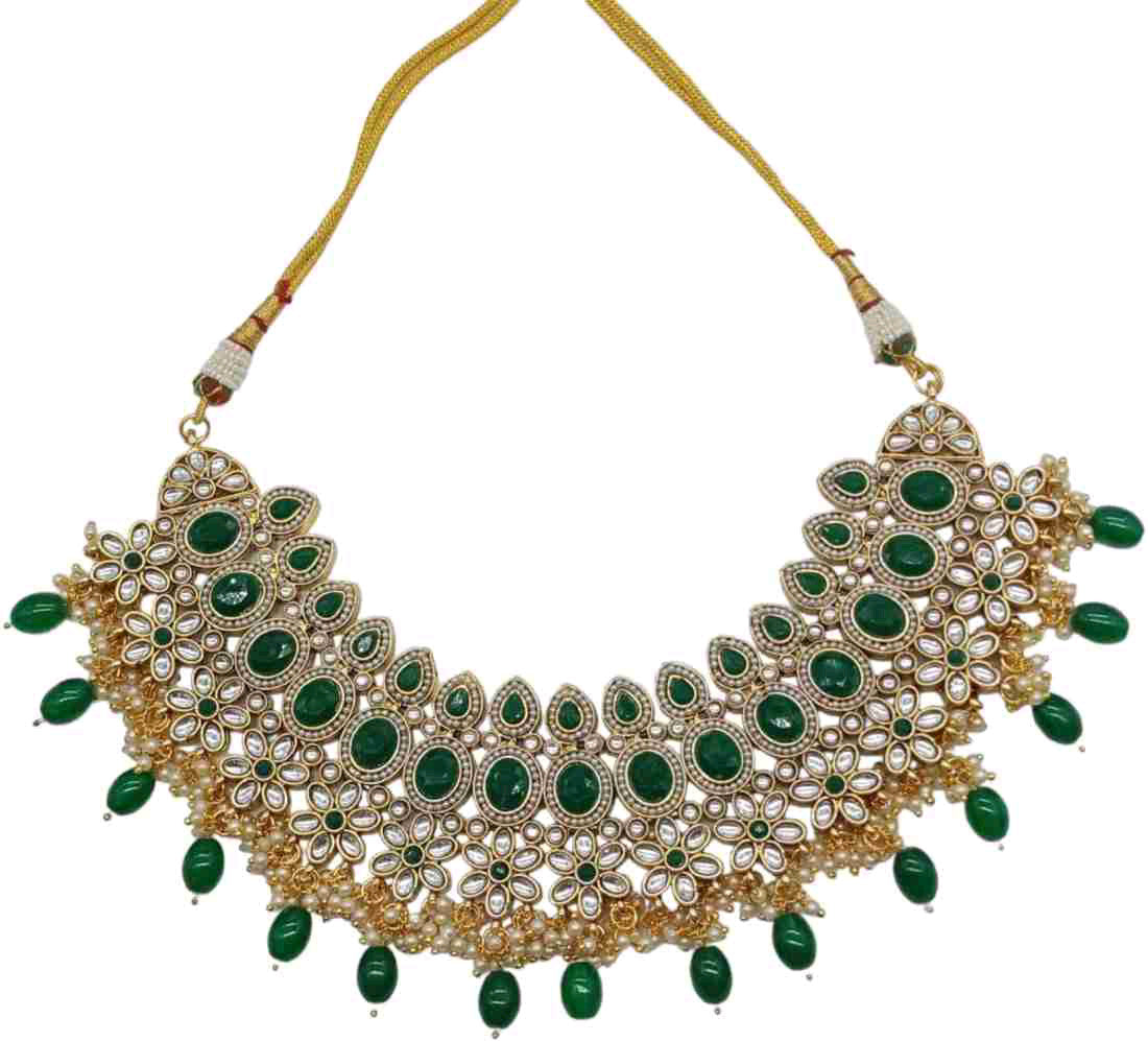 NS619 Green Kundan Necklace Earring Jewellery Set
