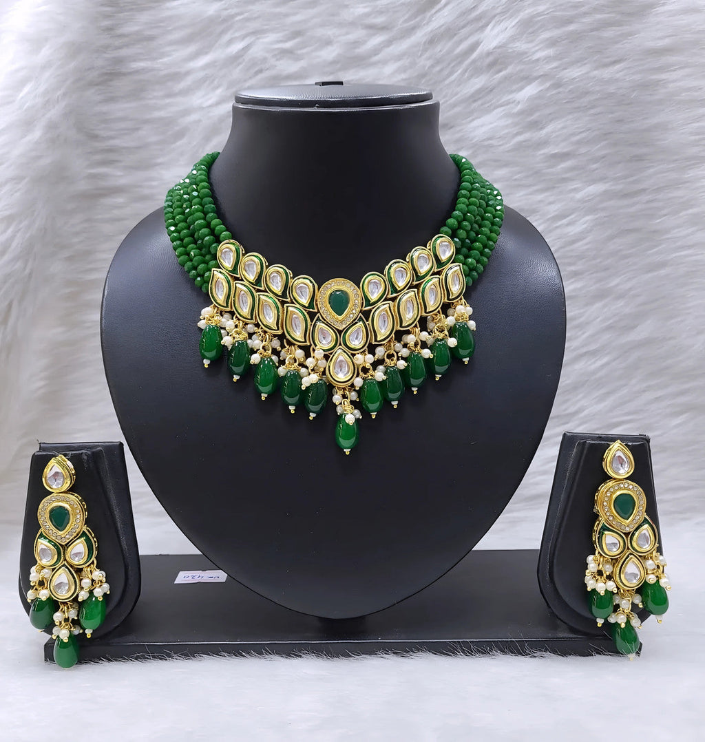 NS681 GREEN Kundan Necklace Earring Jewellery Set