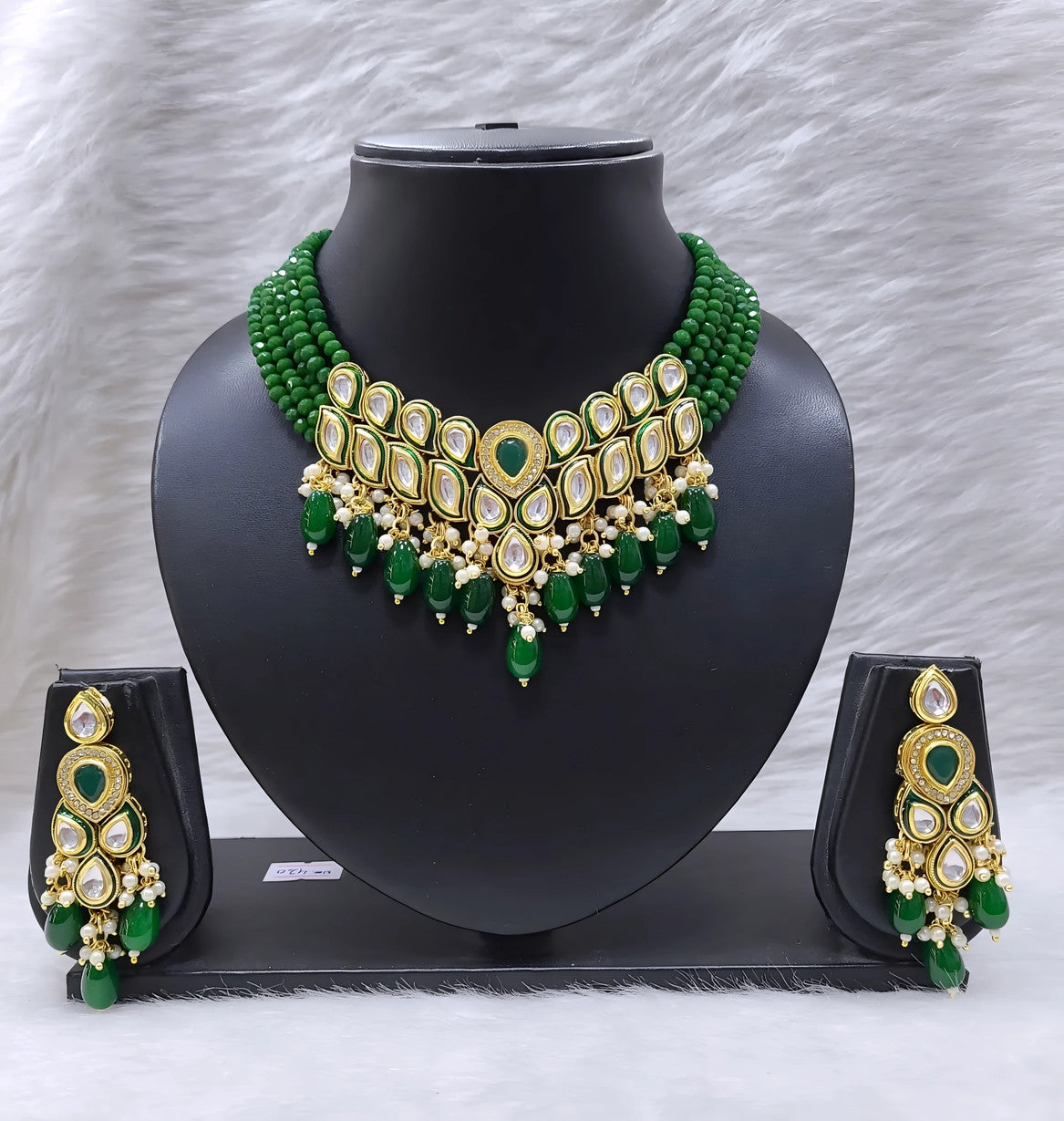 NS681 GREEN Kundan Necklace Earring Jewellery Set