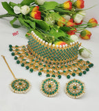 NS63 GREEN Kundan Necklace Earring Jewellery Set