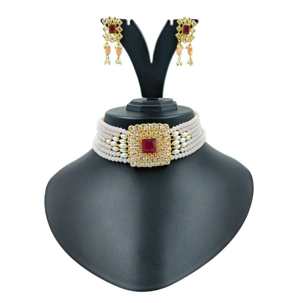 NS43 PEACH Kundan Necklace Earring Jewellery Set