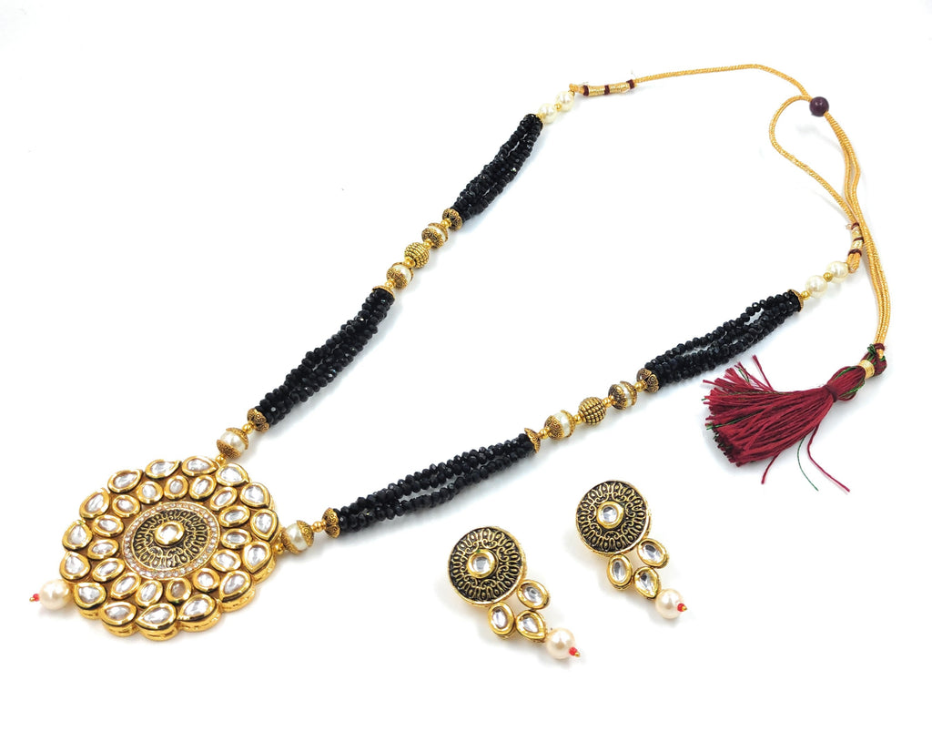 Kundan Long Necklace Set (K2 BLACK)