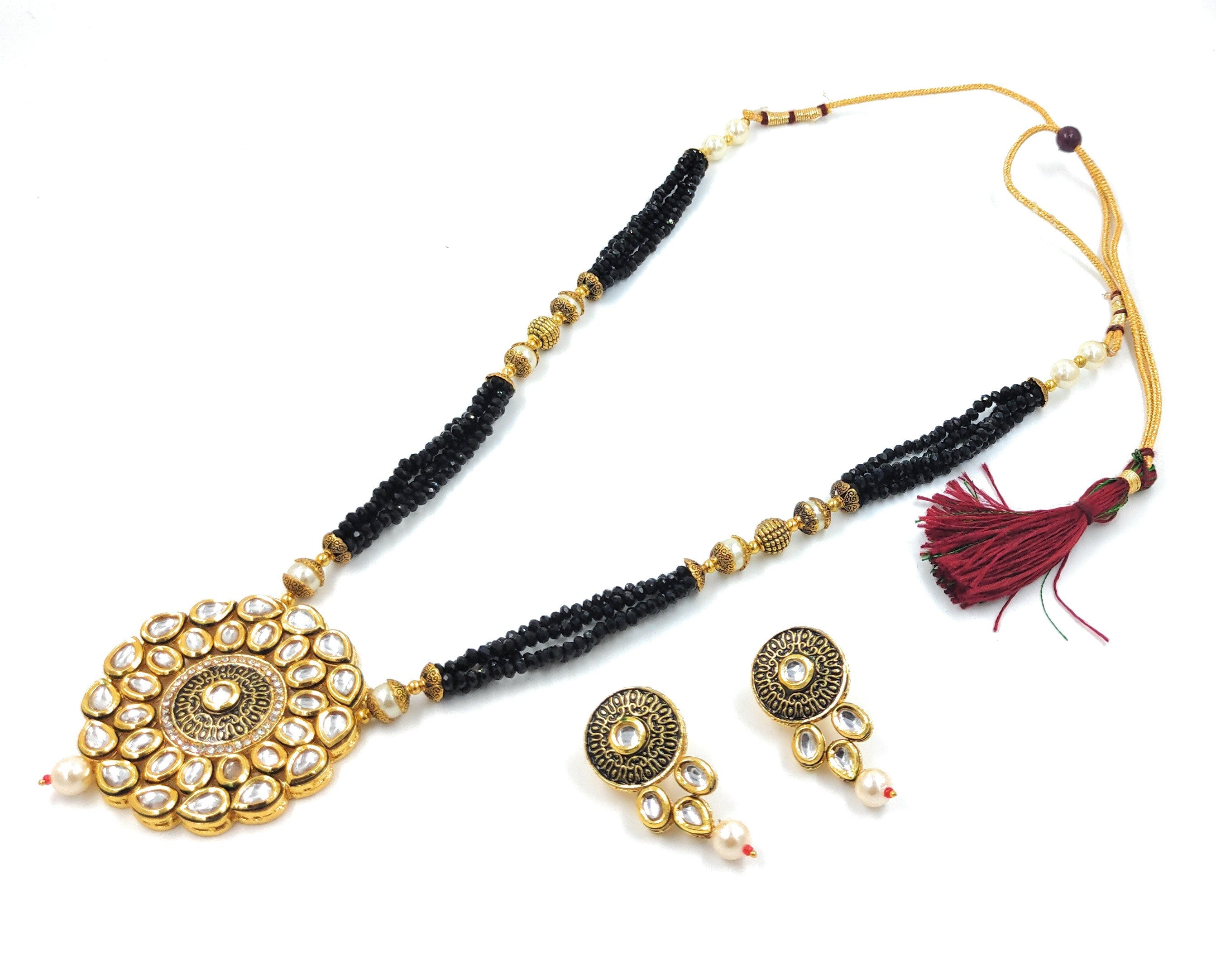 Kundan Long Necklace Set (K2 BLACK)