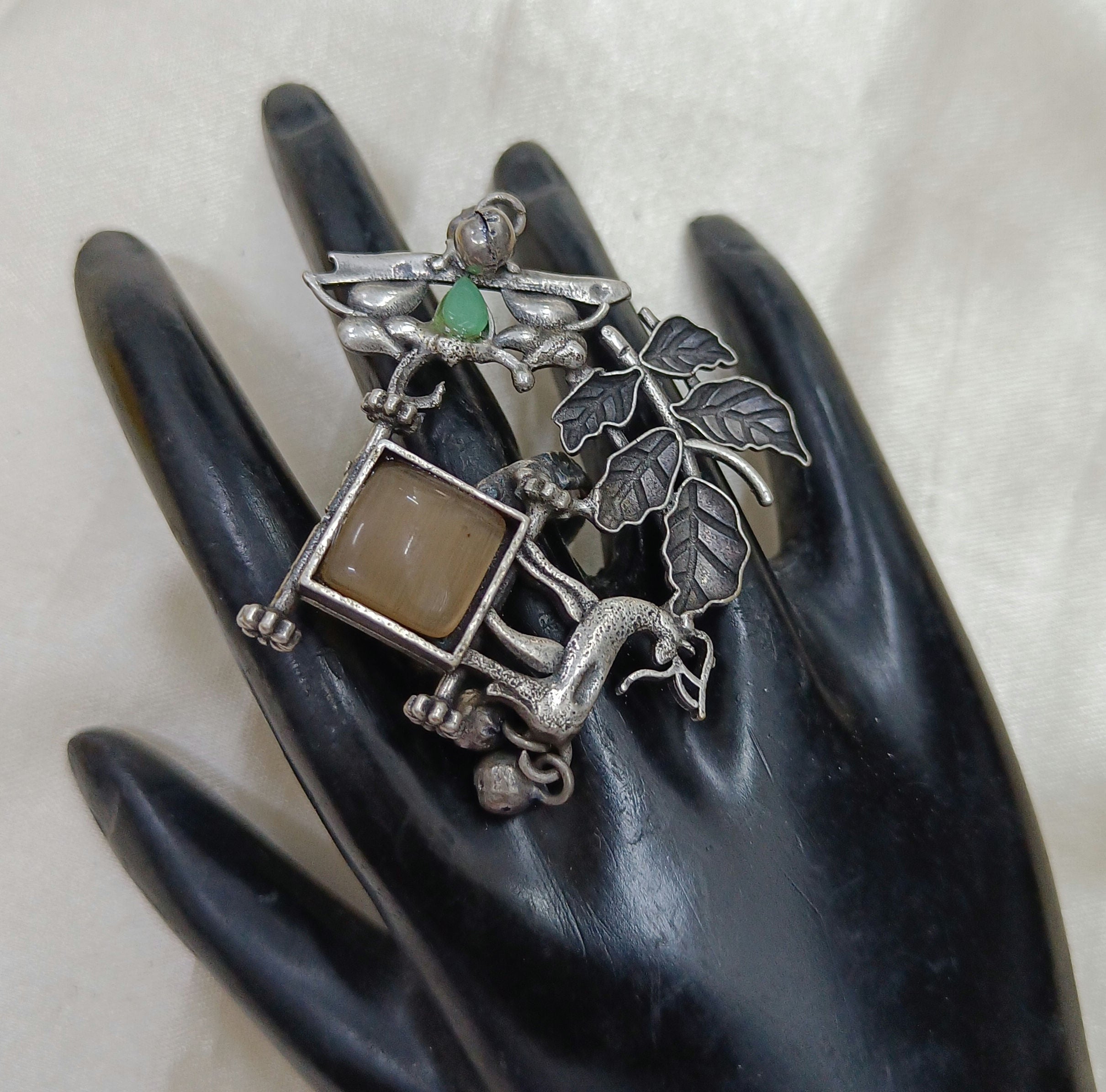 Graceful Oxidised Silver Plated Ring