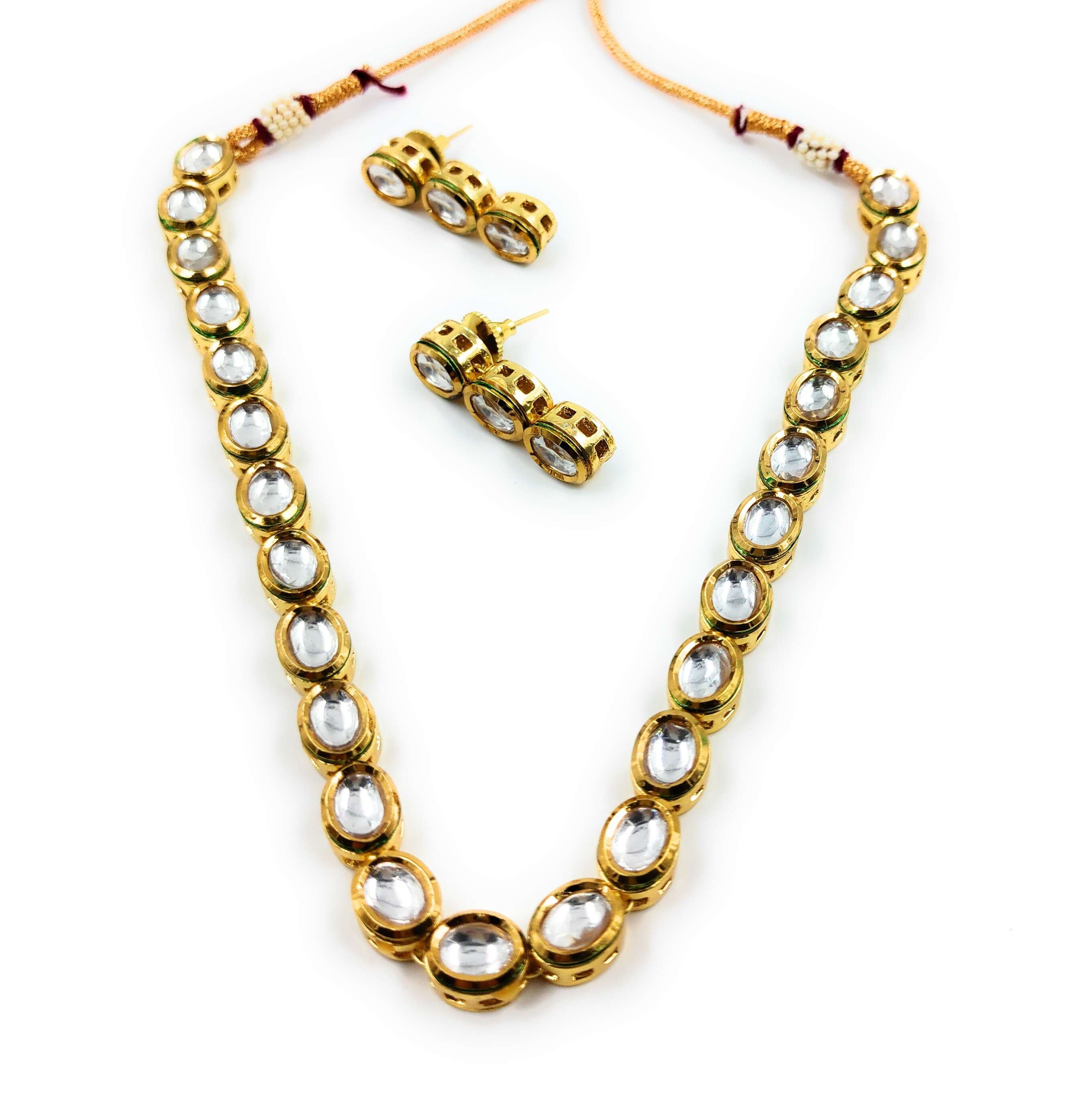 Single Line Kundan Set With Back Meenawork (K1 OVAL)