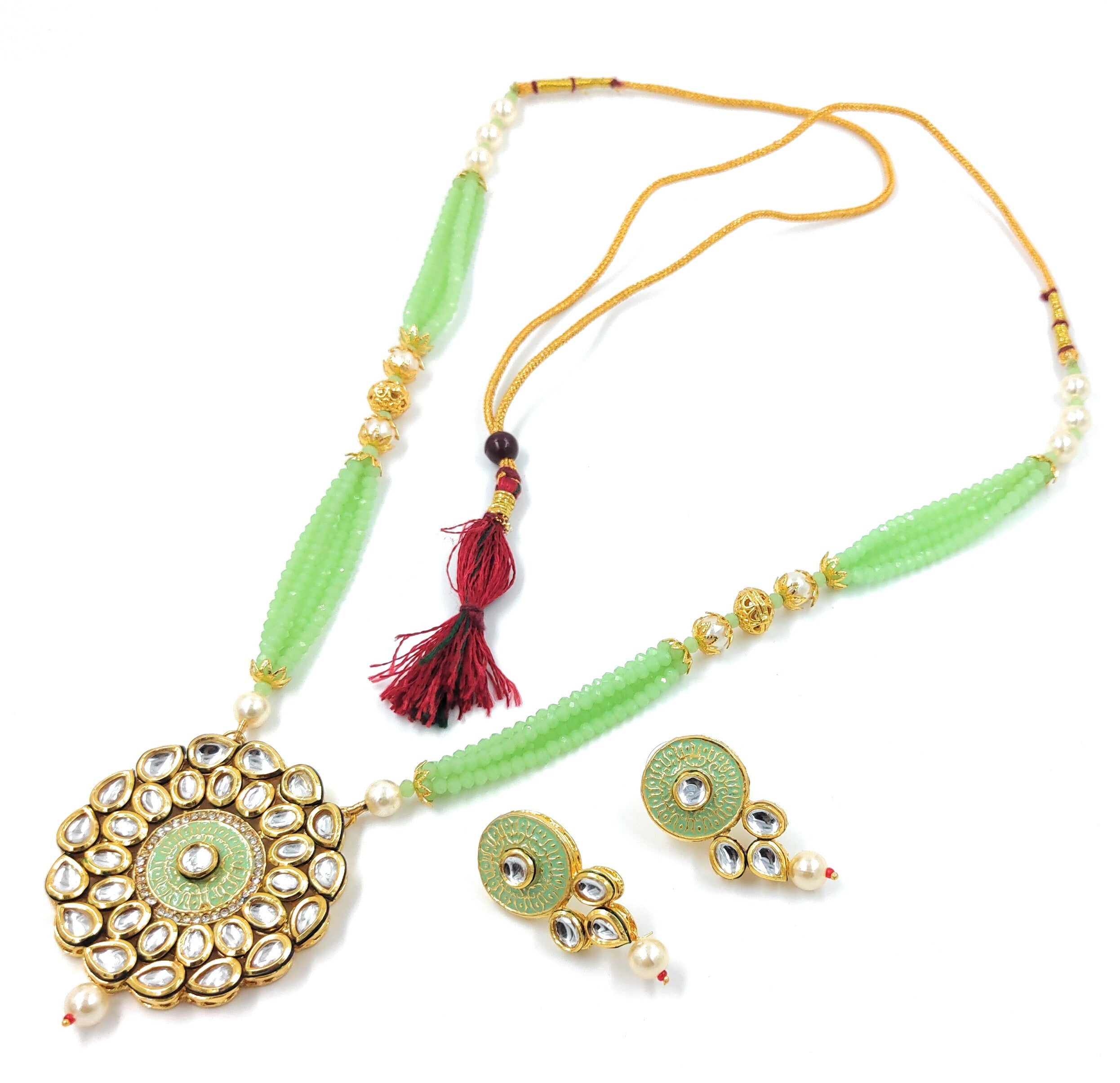 Kundan Long Necklace Set (K2 MINT GREEN)
