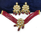 NS613 Maroon Kundan Necklace Earring Jewellery Set