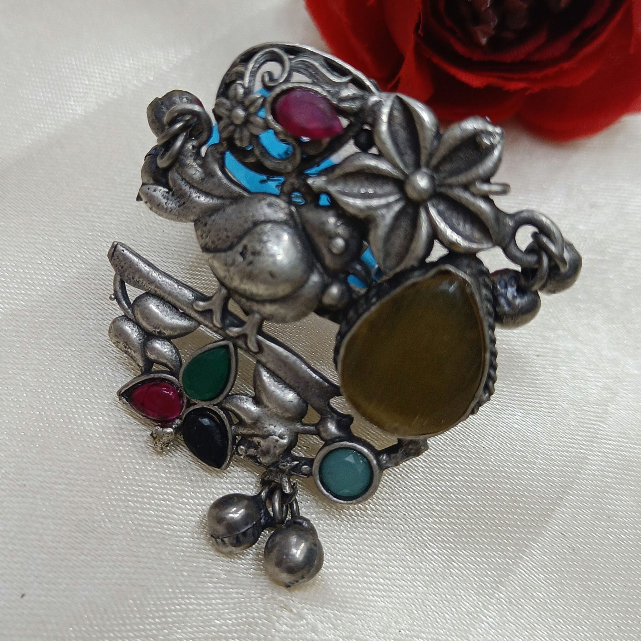 Elegant Oxidised Silver Plated Ring