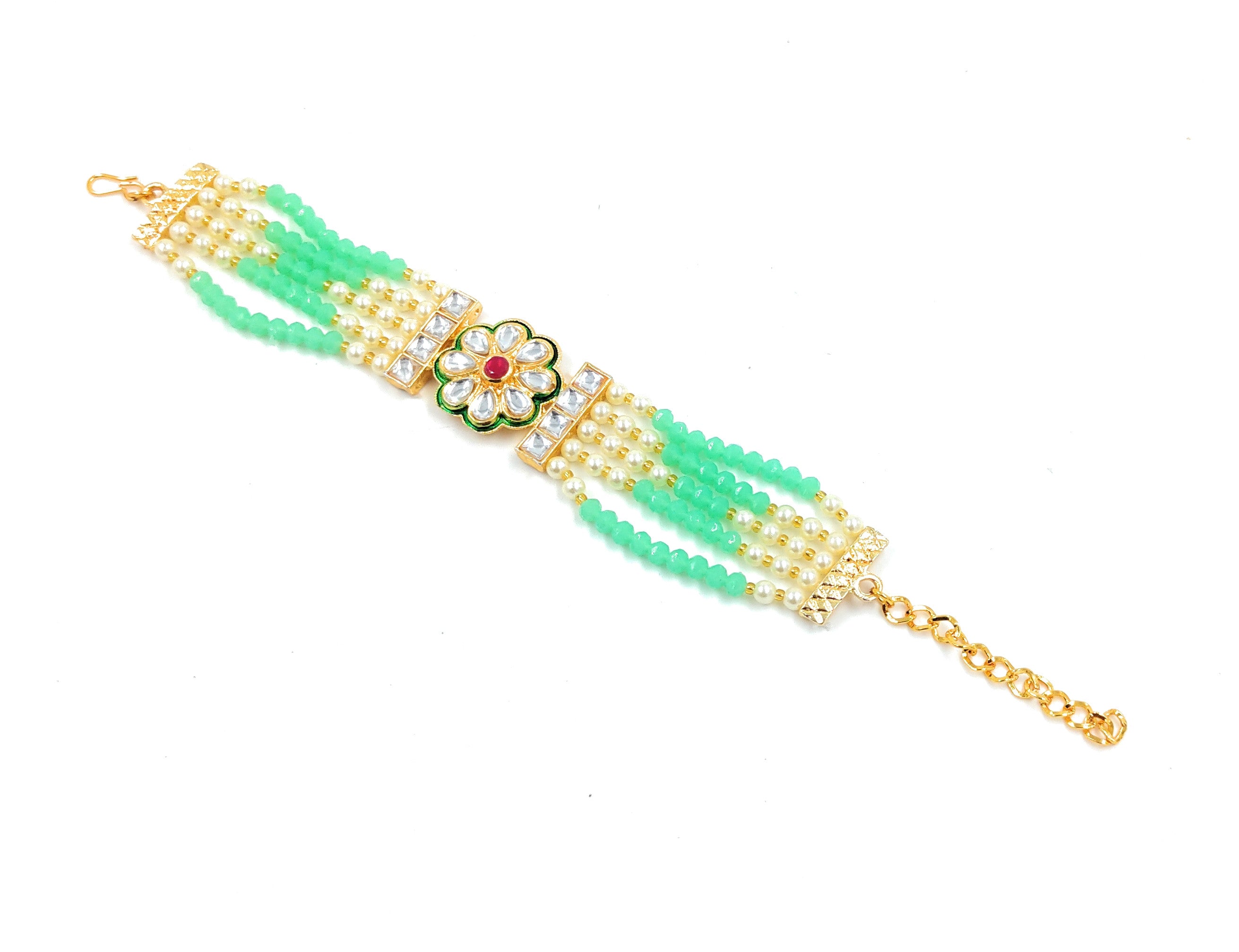 BR02 Mint Green kundan Bracelet for Women and Girls