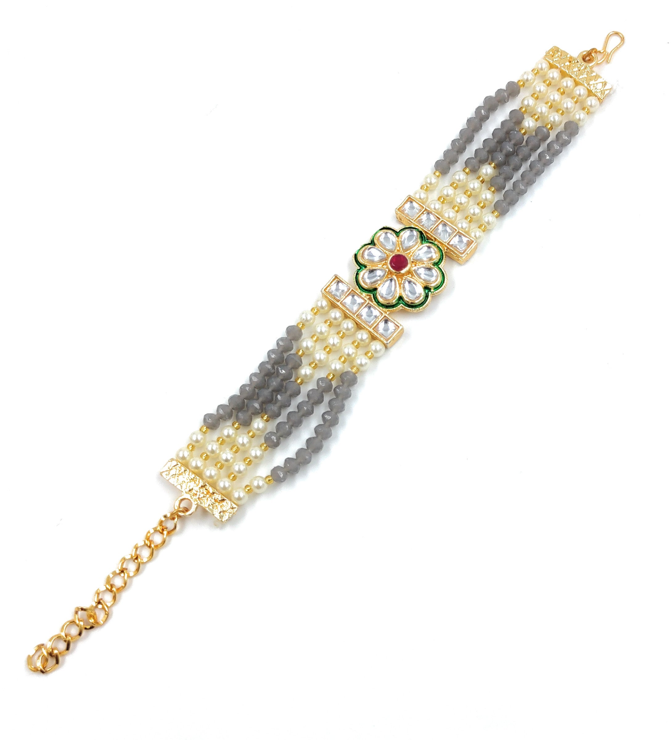 BR02 Grey kundan Bracelet for Women and Girls