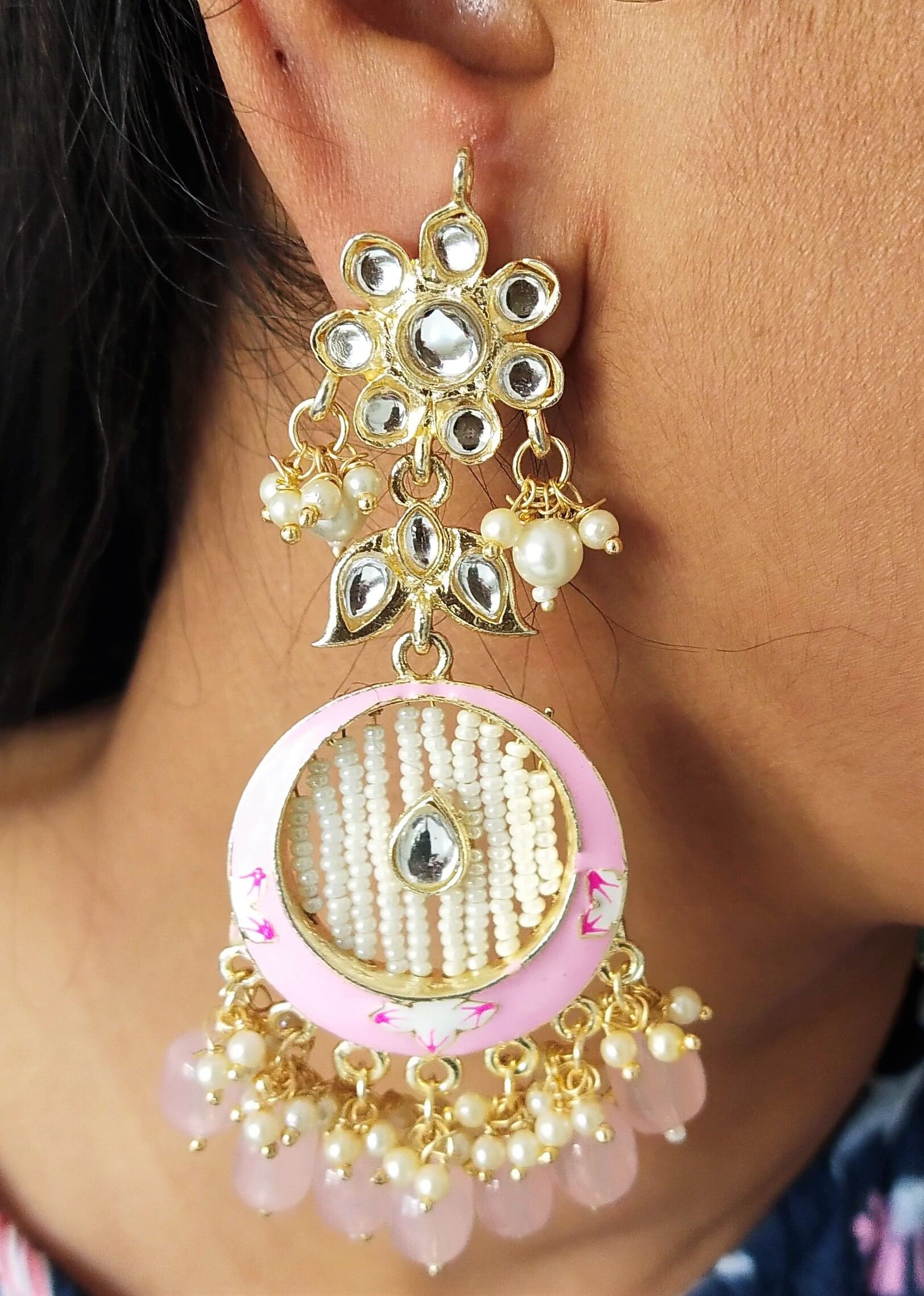 Kundan Meenakari Earring (ER66 BABY PINK)
